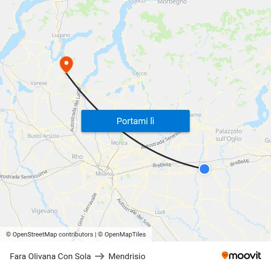 Fara Olivana Con Sola to Mendrisio map
