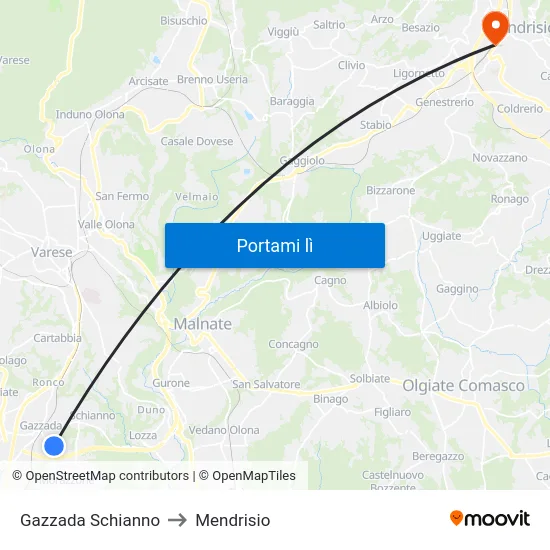 Gazzada Schianno to Mendrisio map
