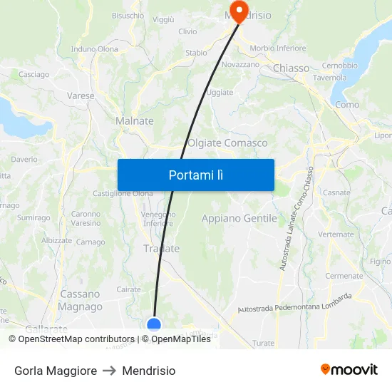 Gorla Maggiore to Mendrisio map