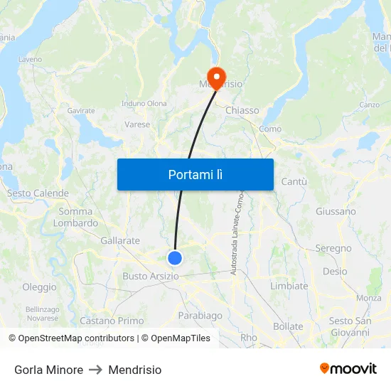 Gorla Minore to Mendrisio map
