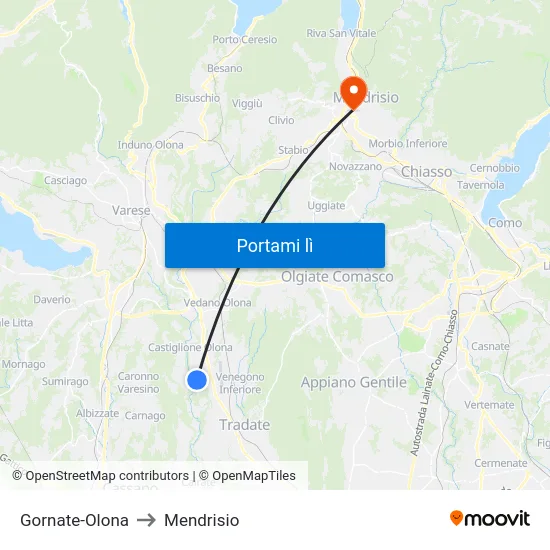 Gornate-Olona to Mendrisio map