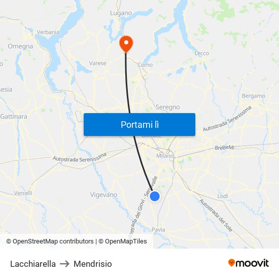 Lacchiarella to Mendrisio map