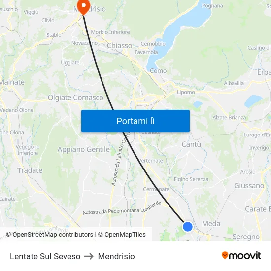 Lentate Sul Seveso to Mendrisio map