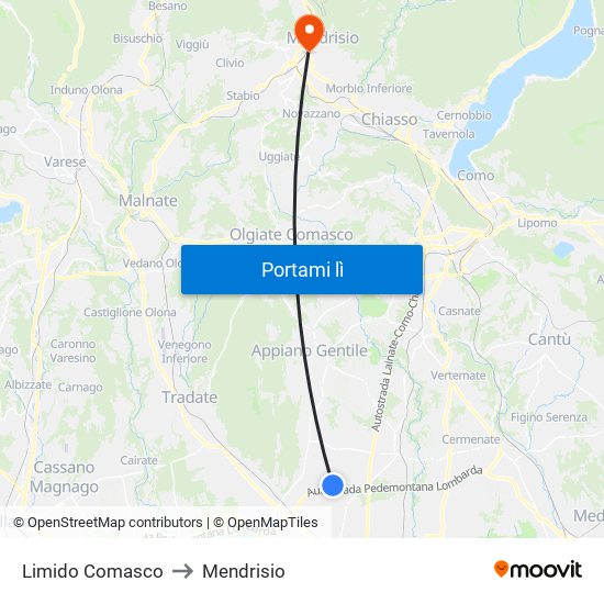 Limido Comasco to Mendrisio map