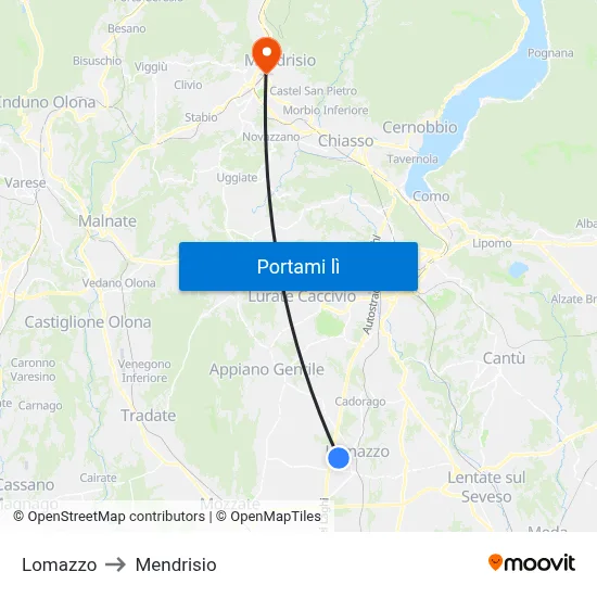 Lomazzo to Mendrisio map