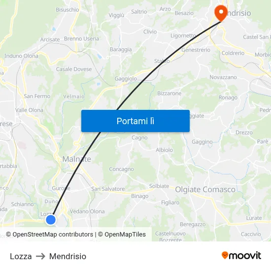 Lozza to Mendrisio map
