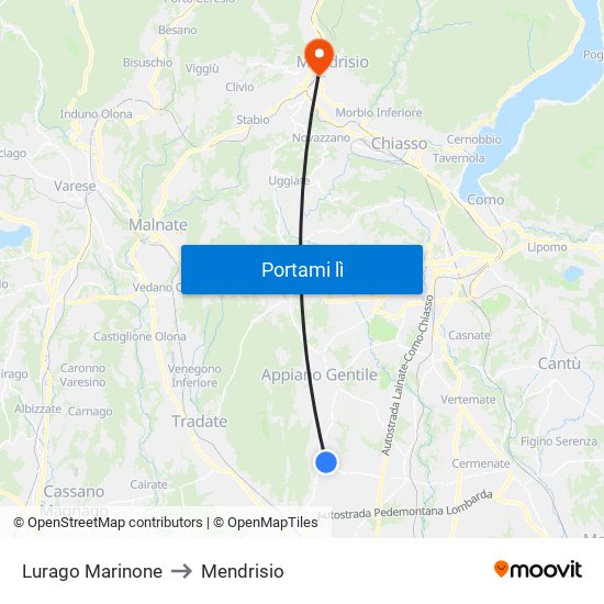 Lurago Marinone to Mendrisio map