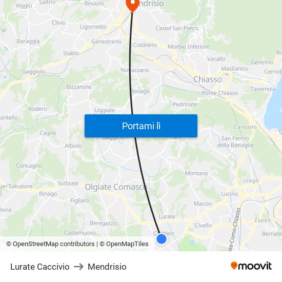 Lurate Caccivio to Mendrisio map