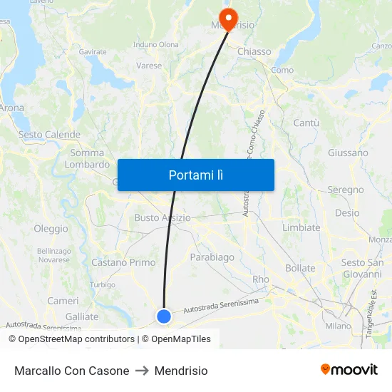 Marcallo Con Casone to Mendrisio map