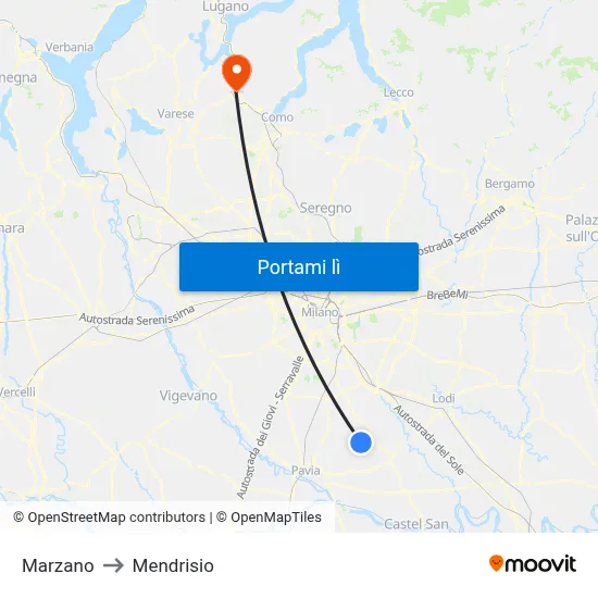 Marzano to Mendrisio map