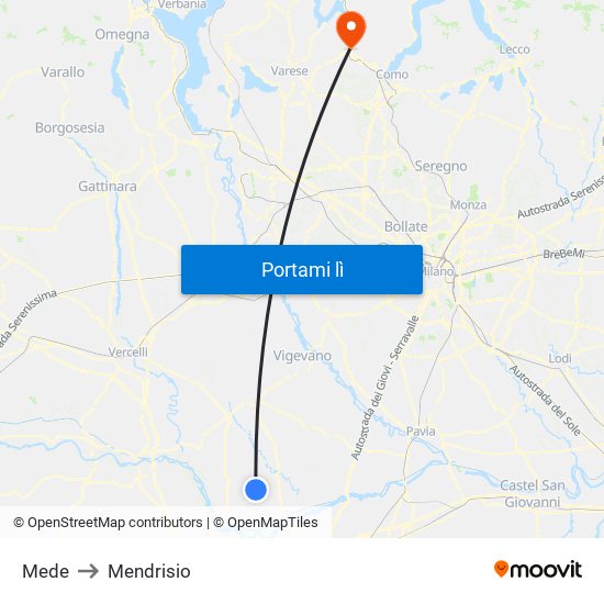 Mede to Mendrisio map