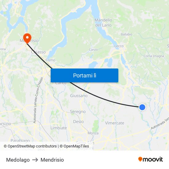 Medolago to Mendrisio map