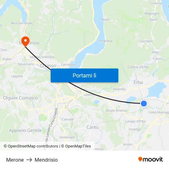 Merone to Mendrisio map
