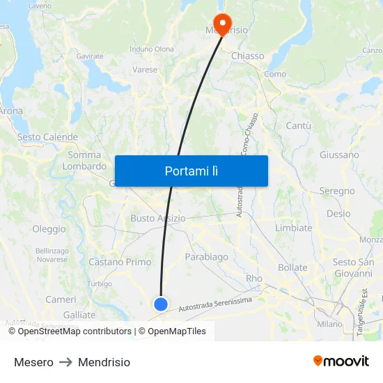 Mesero to Mendrisio map