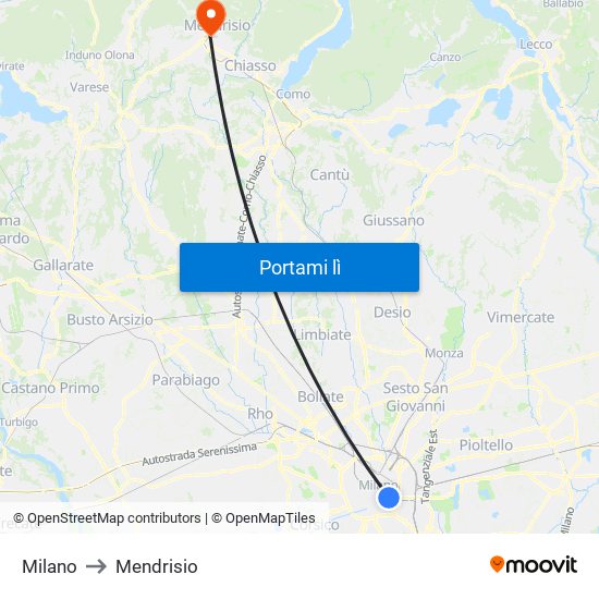 Milano to Mendrisio map