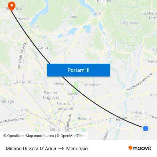 Misano Di Gera D' Adda to Mendrisio map