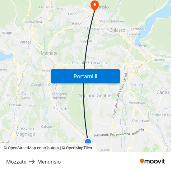 Mozzate to Mendrisio map