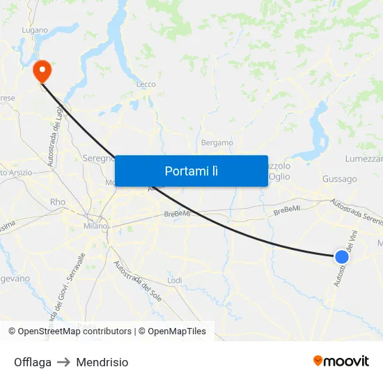 Offlaga to Mendrisio map