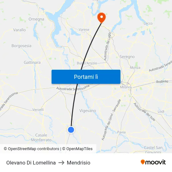 Olevano Di Lomellina to Mendrisio map