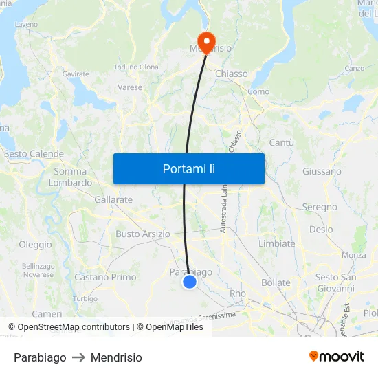 Parabiago to Mendrisio map