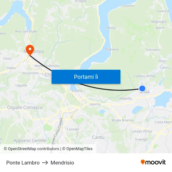 Ponte Lambro to Mendrisio map