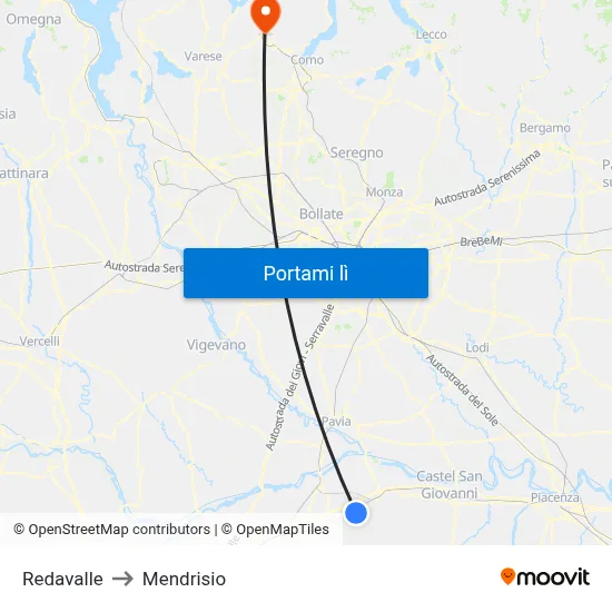 Redavalle to Mendrisio map