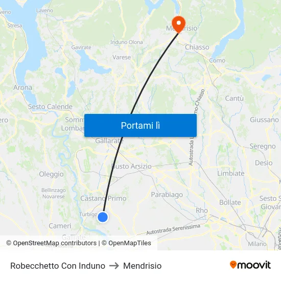 Robecchetto Con Induno to Mendrisio map