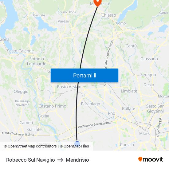 Robecco Sul Naviglio to Mendrisio map