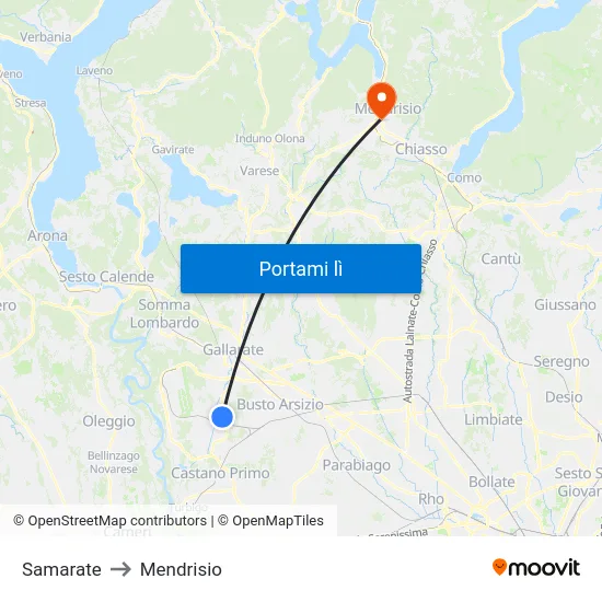 Samarate to Mendrisio map