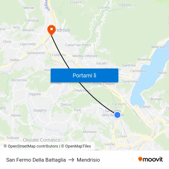 San Fermo Della Battaglia to Mendrisio map