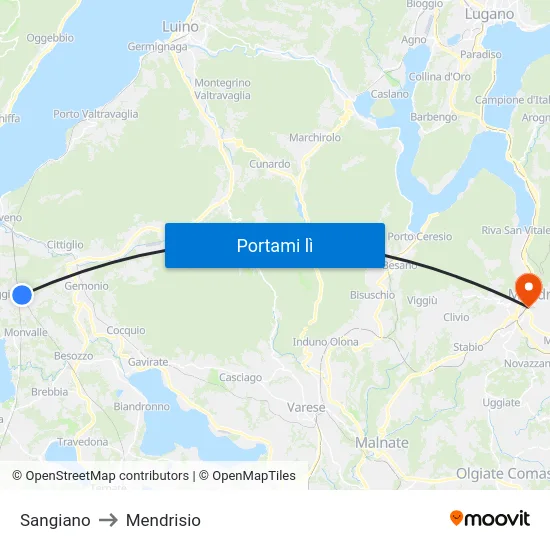 Sangiano to Mendrisio map