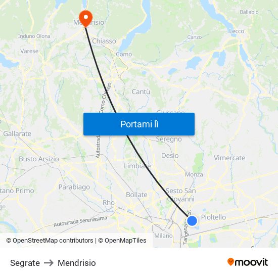 Segrate to Mendrisio map