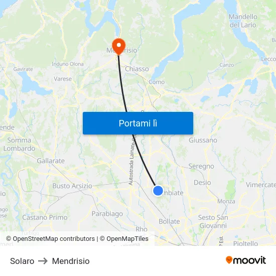 Solaro to Mendrisio map