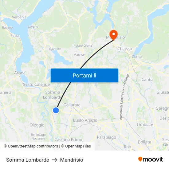 Somma Lombardo to Mendrisio map