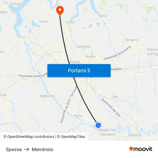 Spessa to Mendrisio map