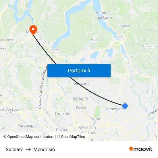 Sulbiate to Mendrisio map