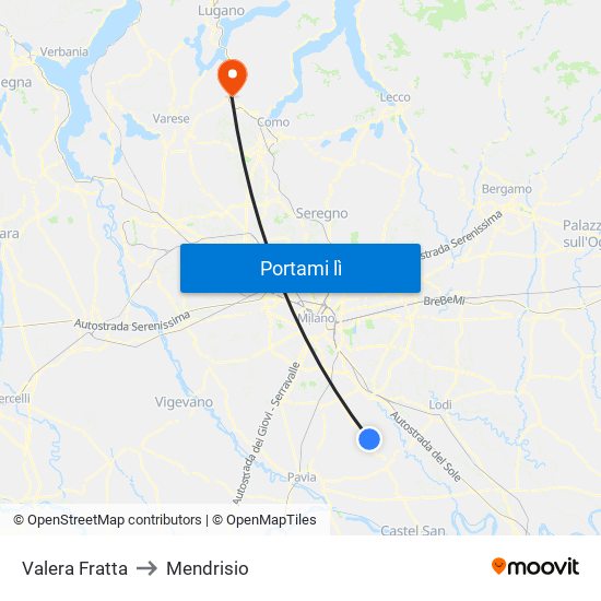 Valera Fratta to Mendrisio map