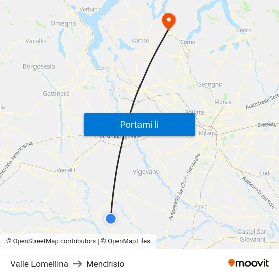 Valle Lomellina to Mendrisio map