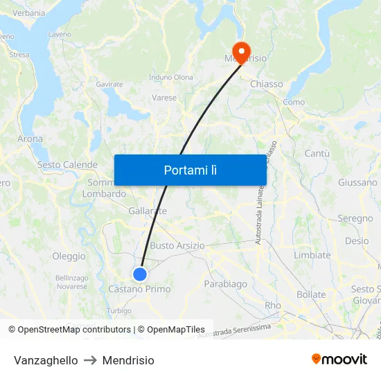 Vanzaghello to Mendrisio map