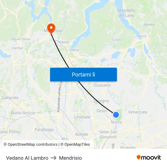 Vedano Al Lambro to Mendrisio map