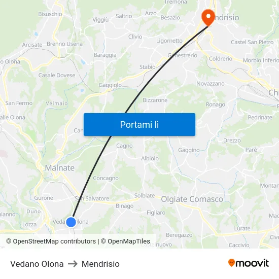 Vedano Olona to Mendrisio map