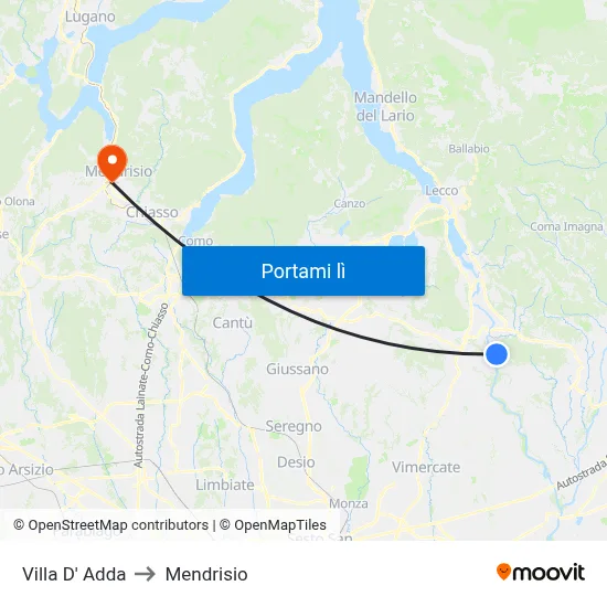 Villa D' Adda to Mendrisio map