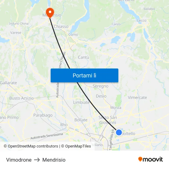 Vimodrone to Mendrisio map