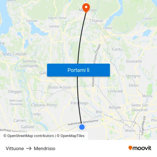 Vittuone to Mendrisio map