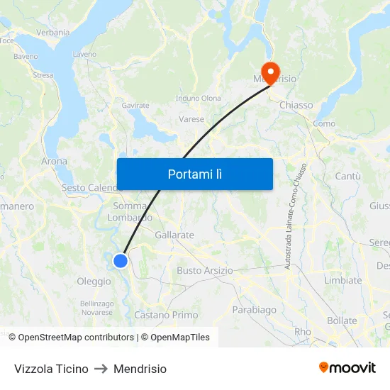 Vizzola Ticino to Mendrisio map