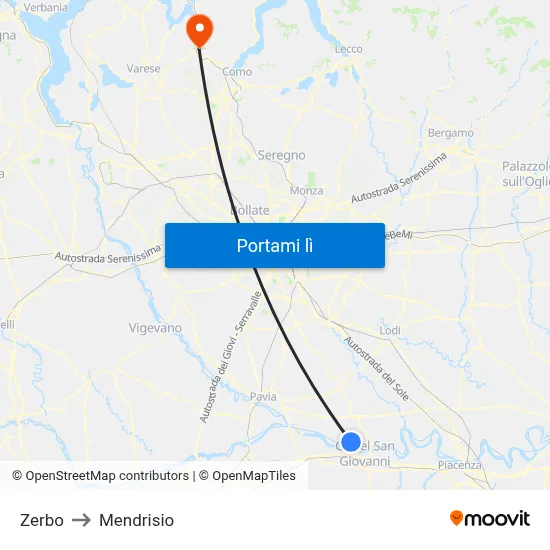Zerbo to Mendrisio map