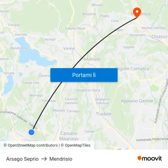 Arsago Seprio to Mendrisio map
