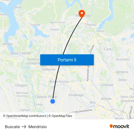 Buscate to Mendrisio map