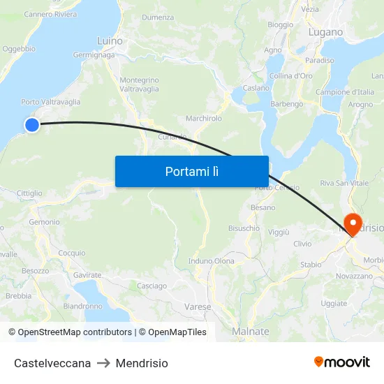 Castelveccana to Mendrisio map