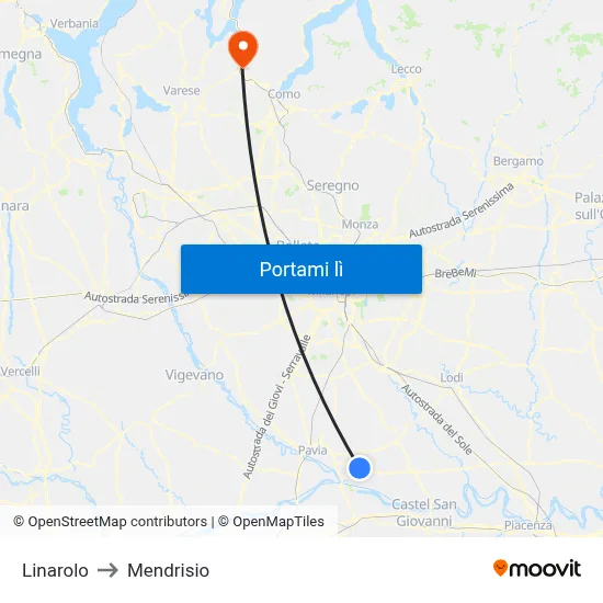 Linarolo to Mendrisio map